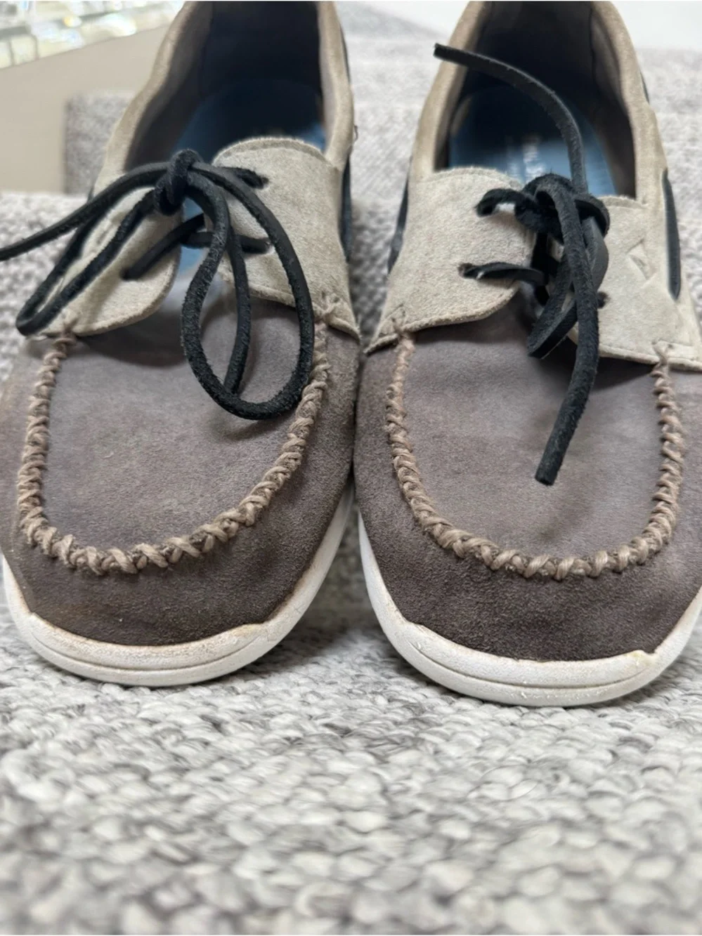 $140 Paul Sperry Men’s Suede Gray Boat Shoes Size 11.5 M Round toe, two-tone